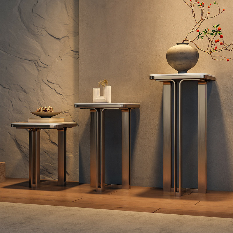 极简轻奢风岩板花架客厅室内阳台落地式置物架别墅玄关展示架,淘宝优惠券,粉丝福利购,淘宝优惠卷