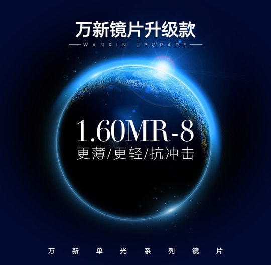 万新镜片超韧MR-8耐磨1.60高阿贝数高配防蓝光近视眼镜片网上配镜