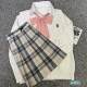 Plaid skirt sweater vest shirt suit preppy style
