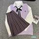 Plaid skirt sweater vest shirt suit preppy style