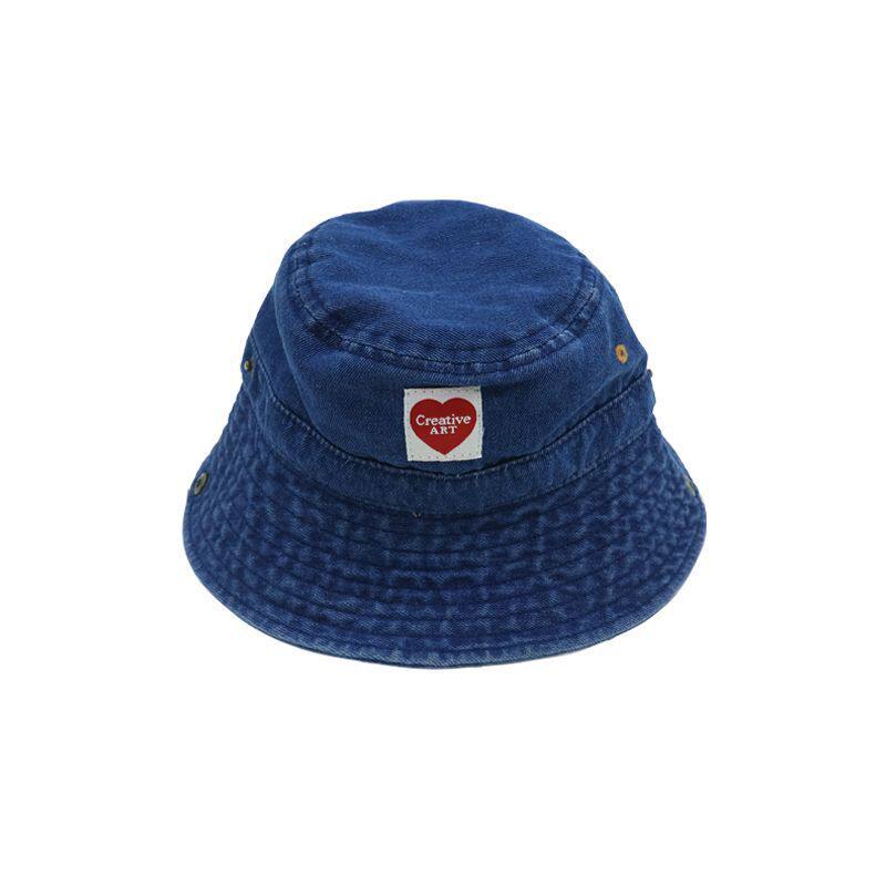 儿童帽子2025夏季防晒遮阳帽女童水洗牛仔渔夫帽宝宝爱心小标