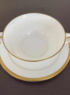 Crown Staffordshire 英国重鎏金瓷汤碗 金色荣耀双耳热巧克力杯