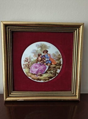 欧洲回流 Vintage 60年代英国风景瓷板画 中古人物装饰瓷画 摆件