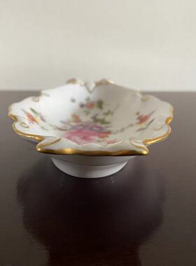 Royal Crown Derby 皇家皇冠德比 花束双耳描金椭圆碟 首饰碟瓷盘