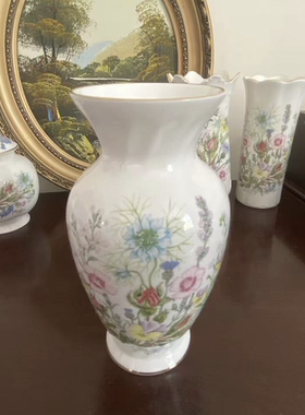 AYNSLEY 安兹丽 WILD TUDOR 描金螺纹骨瓷花瓶 野生都铎轻奢瓷瓶