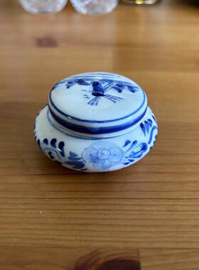 Delft 代尔夫特 荷兰蓝瓷手绘装饰瓷盒 Vintage 首饰盒 风车瓷罐