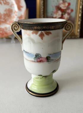 则武 Noritake 日本手绘人物风景双耳古董瓶 收藏老瓷器 摆件花瓶