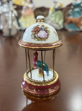 Limoges 利摩日 法国瓷器收藏孤品描金手绘瓷鸟笼 手工装饰瓷摆件