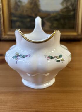 Spode 斯波德 英国中古收藏描金花卉装饰花边高柄奶壶 瓷水壶摆件