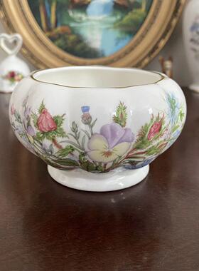 AYNSLEY 安兹丽 WILD TUDOR 野生都铎描金花盆 英国中古骨瓷花器