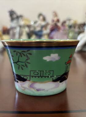 则武 Noritake 日本百年收藏瓷器 手绘描金风景糖碗糖缸 摆件瓷碗