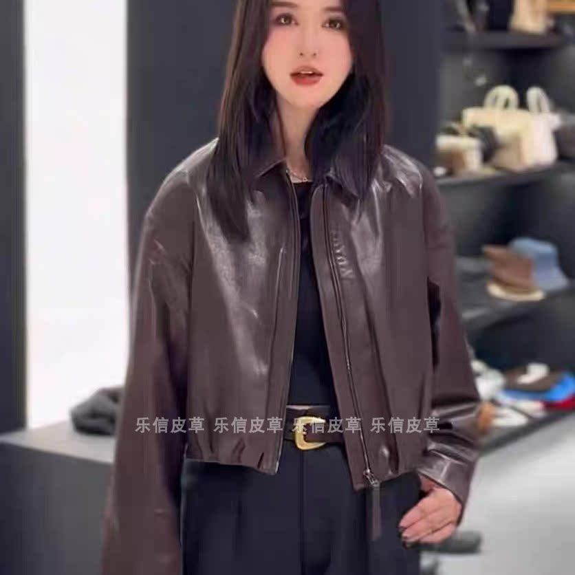 真皮新款皮衣女绵羊皮时尚百搭气质休闲短款个性翻领拉链款皮夹克,淘宝优惠券,粉丝福利购,淘宝优惠卷