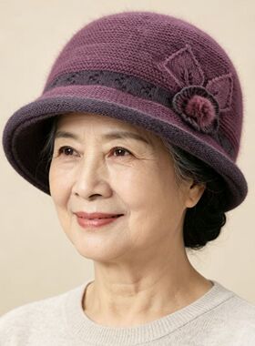 冬季中老年女士帽子大全70到80岁老年人老太太老人妈妈针织渔夫帽