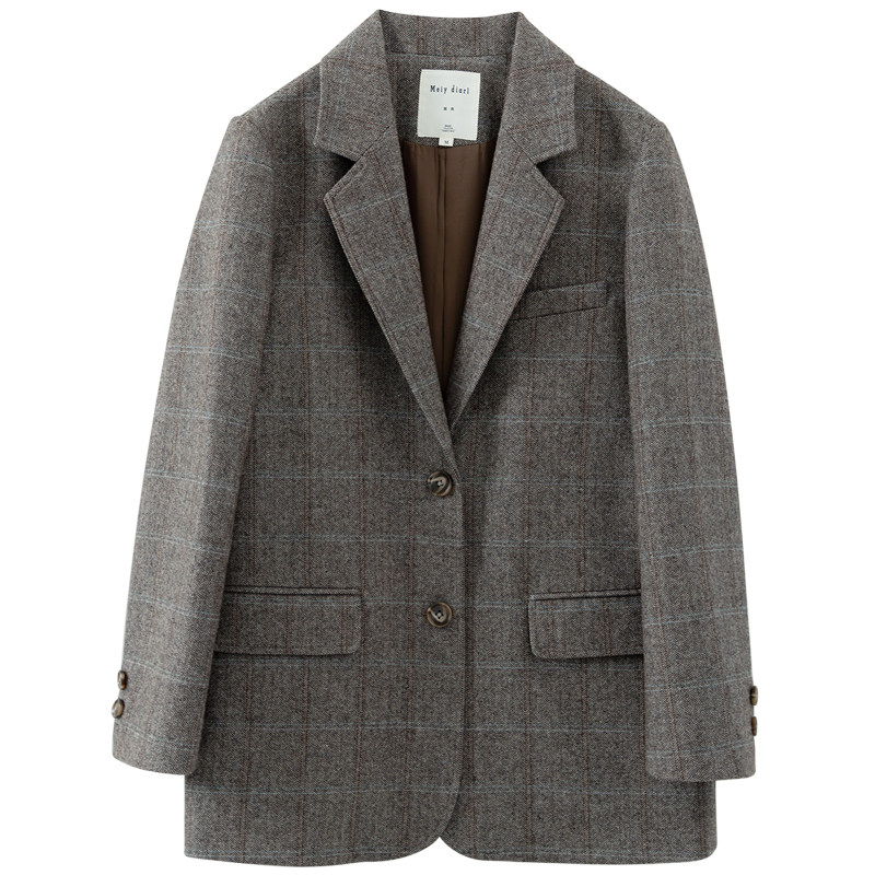 格子西装短款2021年新款韩版羊毛呢 幂典毛呢外套
