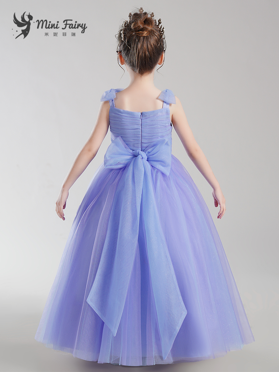 新款春夏女童仙气公主裙洋气小提琴演奏礼服紫色钢琴演出服网纱长 - 图0