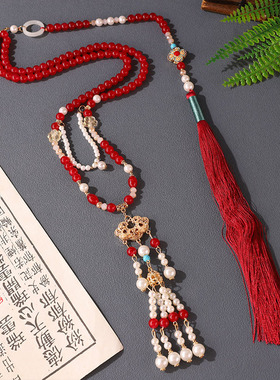 长流苏红色国风古装配饰