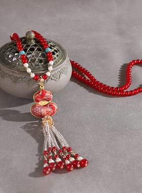 原创仿宋锦项链毛衣链泰国系佛牌链子藏式唐卡吊坠挂链古风璎珞女