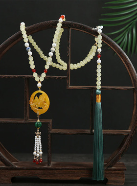 璎珞黄色超长背云流苏汉服项链