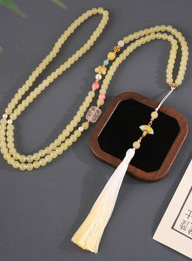 新中式浅黄串珠项链中国风长款