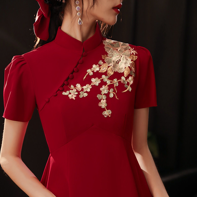 旗袍2020新款小个子酒红色敬酒服 笛梵莉礼服/晚装