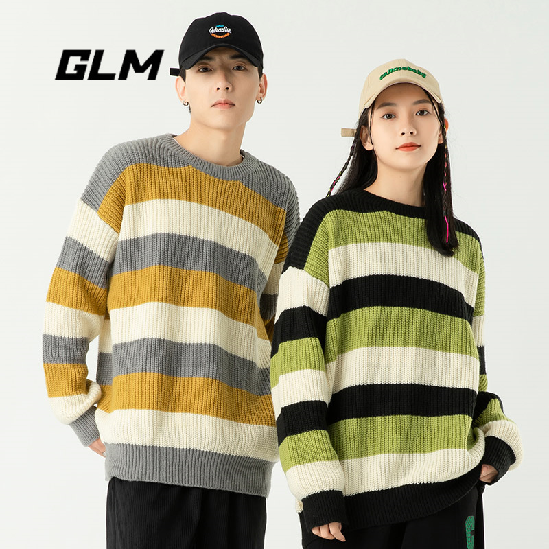 森馬旗下輕商務(wù)潮牌，GLM 情侶款拼接撞色美式毛衣 多款
