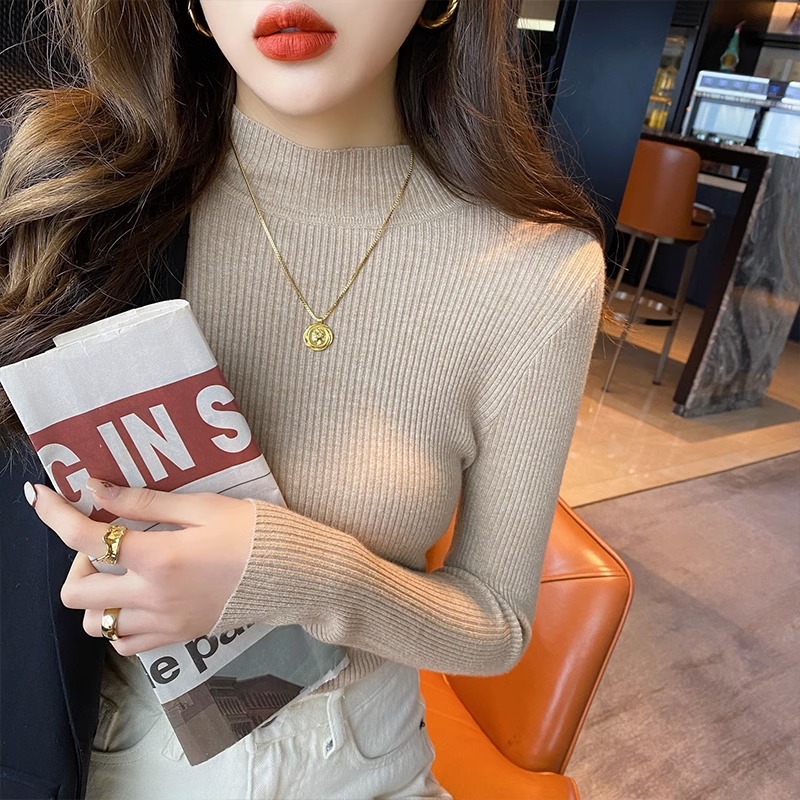 唐狮DESSO秋冬半高领打底衫女条纹高弹针织衫高领紧身螺纹毛衣厚_淘宝内购会_女装/女士精品-第5张图片-提都小院