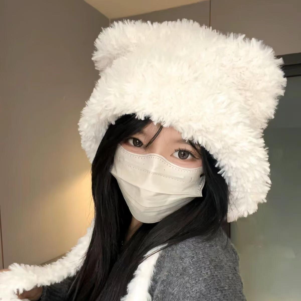可爱小熊雷锋帽女冬天加绒加厚保暖毛绒帽子仿兔毛骑行防风包头帽_淘宝内购会_服饰配件/皮带/帽子/围巾-第2张图片-提都小院