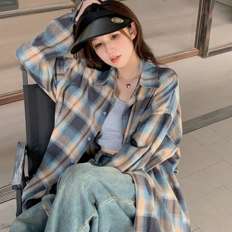 唐狮DESSO复古宽松韩版格子衬衣女衬衫港味长袖中长款2024年新款_淘宝内购会_女装/女士精品