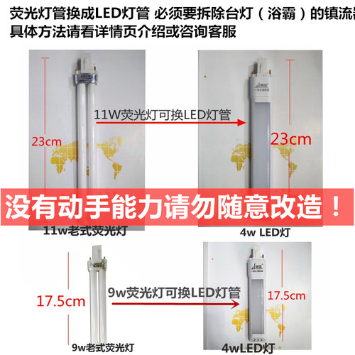 华雄护眼台灯led灯管一体化节能调色温两针插浴霸改装911瓦4w220v - 图2