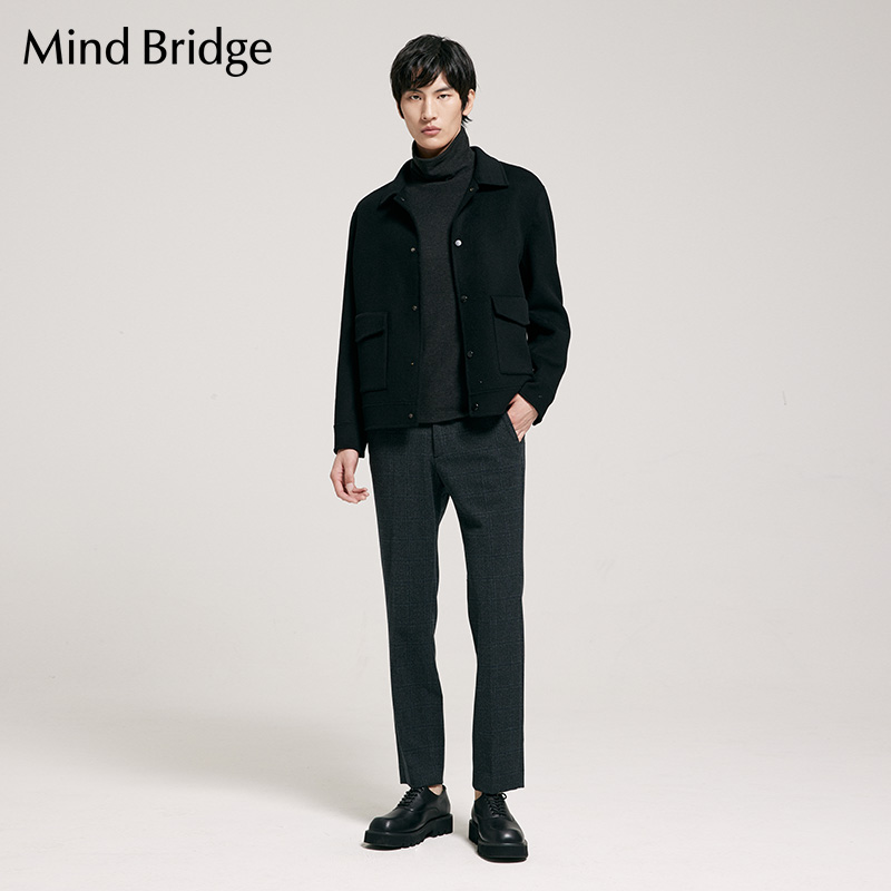 MindBridge 男装秋冬季新款毛呢大衣韩系翻领短款呢子外套