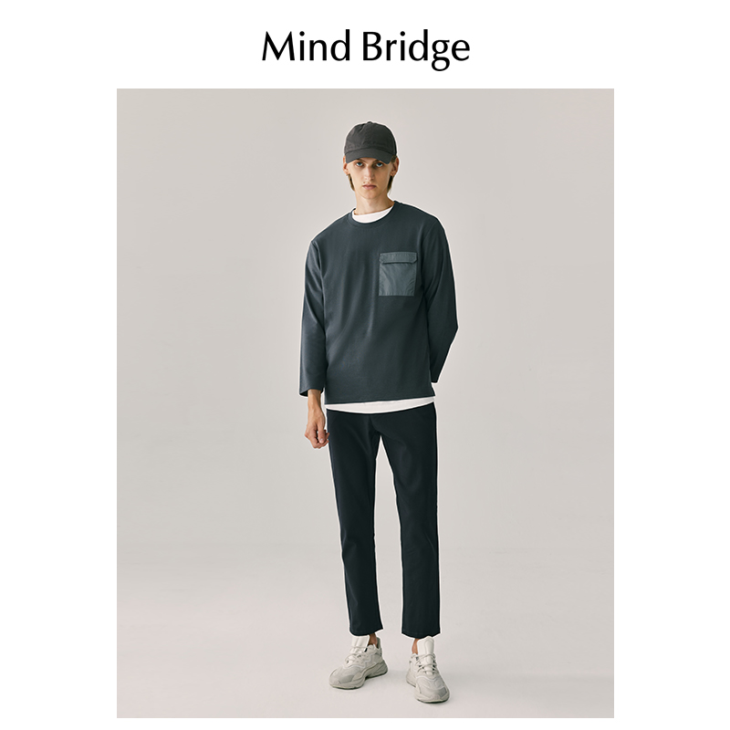 MB MindBridge春季男式休闲长袖T恤新款灰色都市户外风圆领卫衣