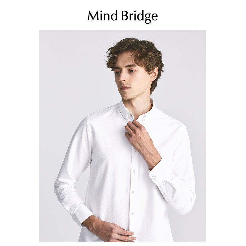 MB MindBridge百家好男士春季简约通勤长袖衬衫2024新款纯棉衬衣 - 图1