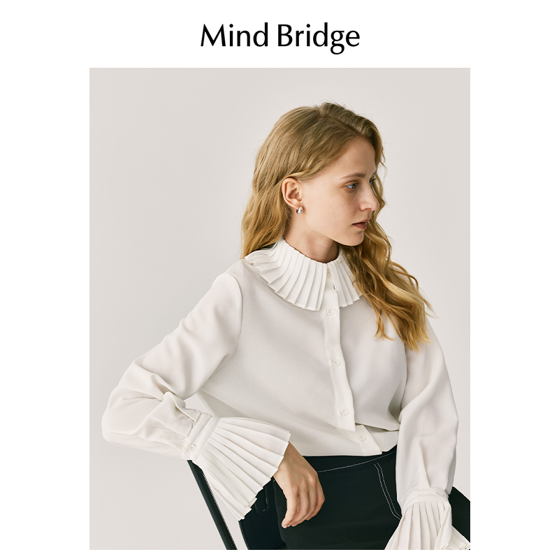 MindBridge 女士长袖白色衬衣春季设计感小众上衣英伦复古衬衫