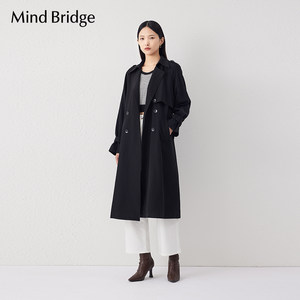 MindBridge百家好秋季黑色风衣女2023新款中长款大衣韩版休闲外套