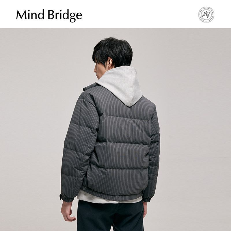 MindBridge 冬季新款男装羽绒服短款立领条纹时尚夹克厚外套,淘宝优惠券,粉丝福利购,淘宝优惠卷