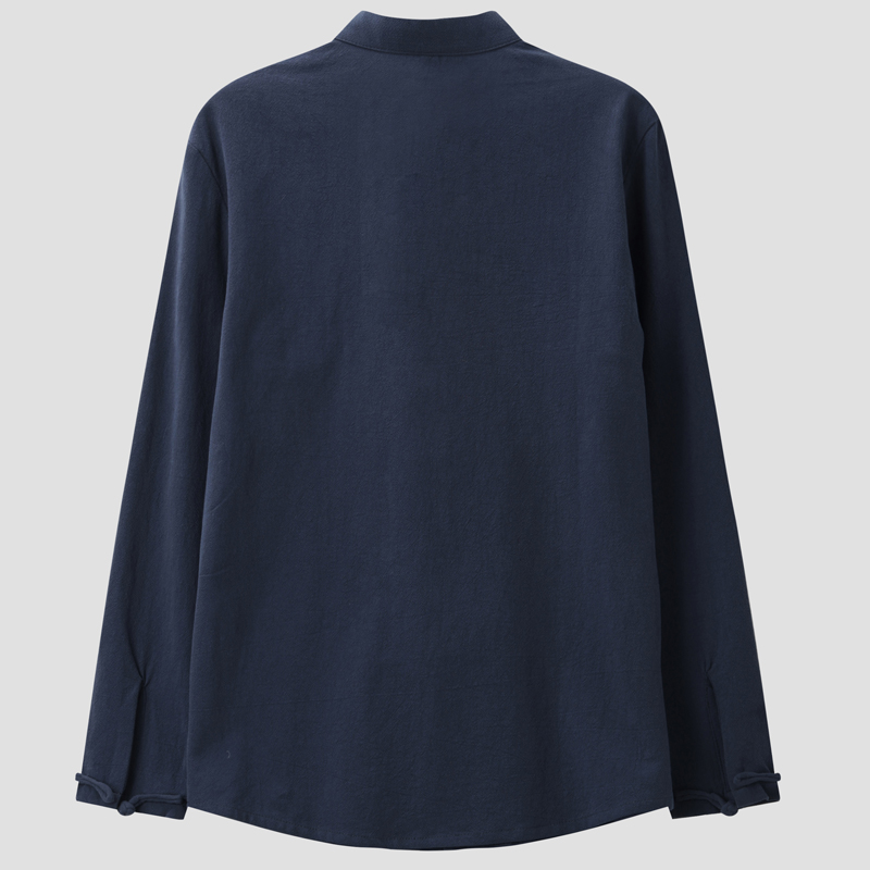 玄笙中国风棉麻衬衫男春秋唐装男宽松休闲长袖衬衣中式复古男装 - 图3