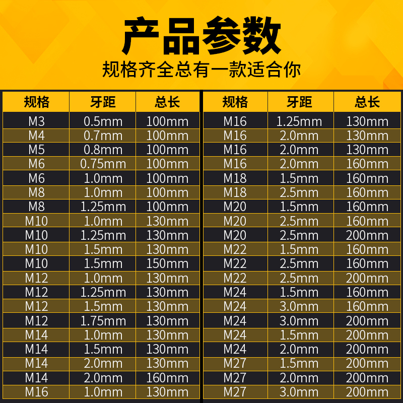 加长反牙机用丝锥直槽左牙高速钢M3M4M5M6M8M10M12M14M1M6M20x100 - 图1