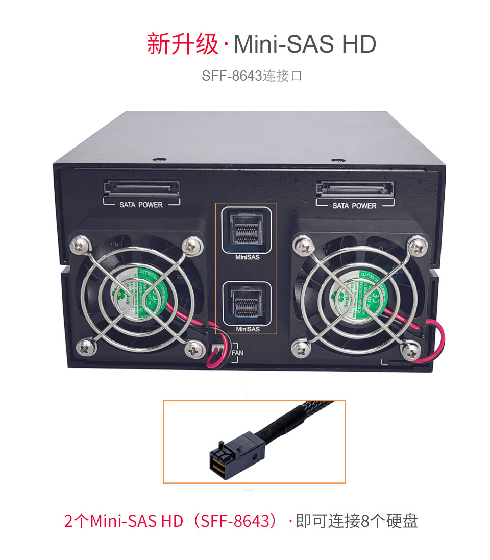 8盘位2.5寸SATA/SAS光驱位热插拔硬盘抽取盒MINI-SAS/HD/SFF-8643 - 图3