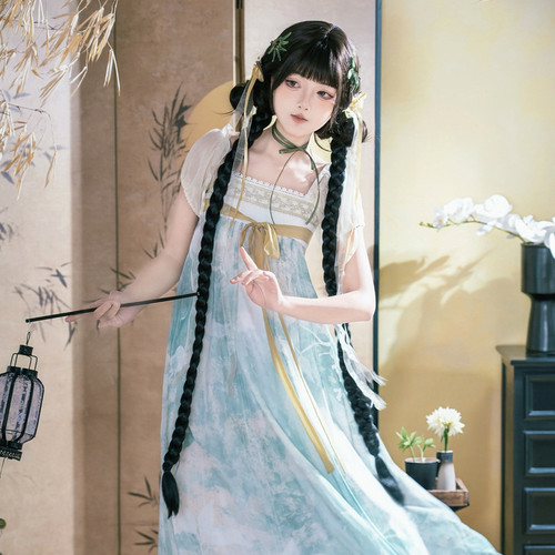 汉尚华莲齐胸连衣裙[南山竹]原创汉服女夏日常优雅汉元素吊带裙 - 图2