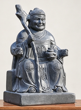 石雕青石土地公土地婆供奉土地庙