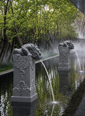 石雕青石吸水兽喷水造景流水摆件