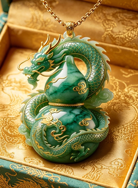 新国风描金红玉龙绕葫芦玉坠福禄吉祥玉石挂件送长辈本命年送礼物