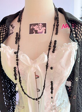 欧美多层次黑色串珠项链