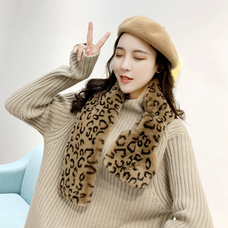交叉围脖网红女韩版百搭豹纹毛毛领子时尚加厚冬季脖套仿皮草围巾,淘宝优惠券,粉丝福利购,淘宝优惠卷