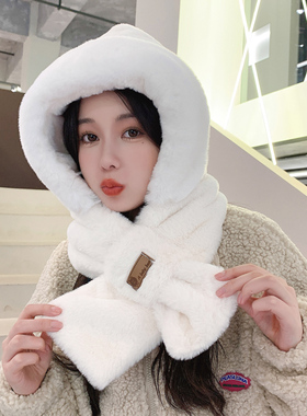 帽子围巾一体户外女秋冬季护耳