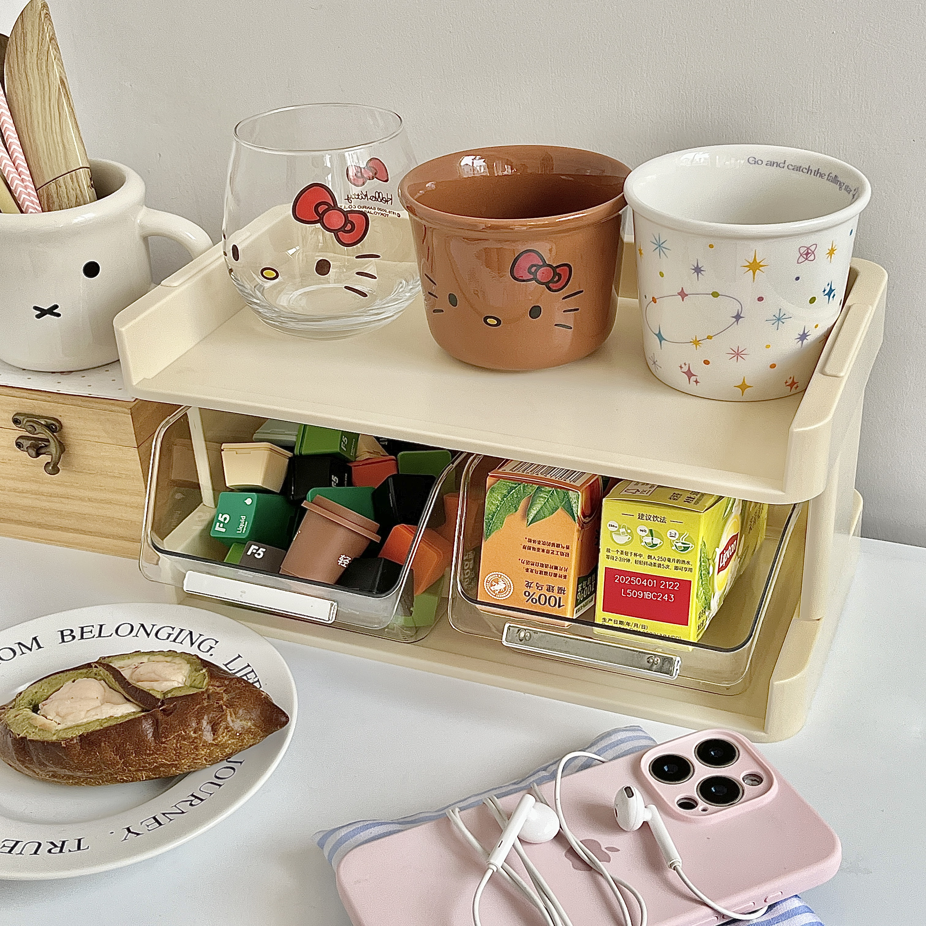 桌面咖啡茶包抽屉式收纳盒办公室透明杂物整理盒零食杯子置物架 - 图1