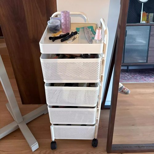 化妆品收纳盒家用多功能小推车置物架落地多层可移动彩妆收纳架子 - 图2
