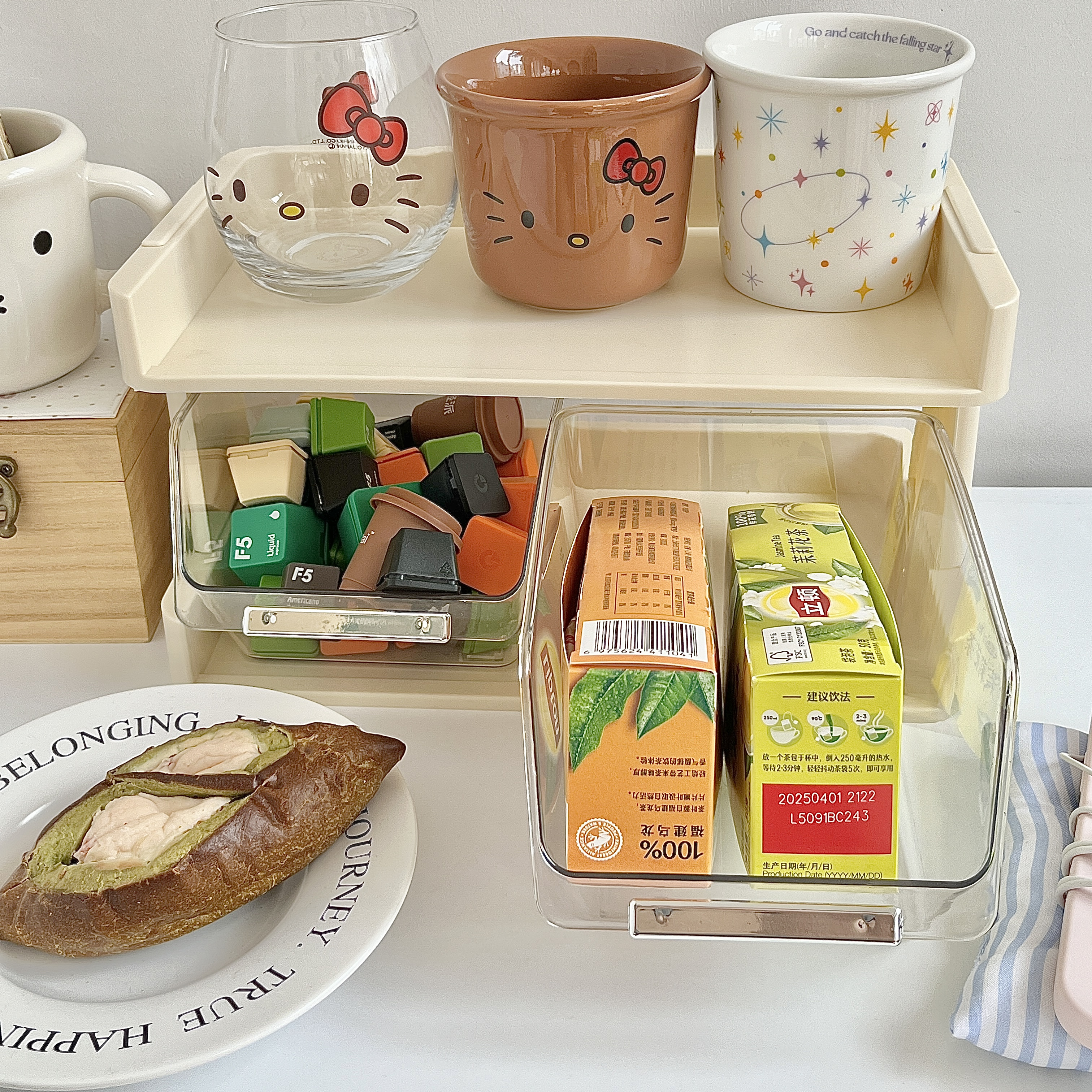 桌面咖啡茶包抽屉式收纳盒办公室透明杂物整理盒零食杯子置物架 - 图0