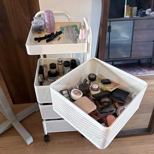 化妆品收纳盒家用多功能小推车置物架落地多层可移动彩妆收纳架子 - 图1