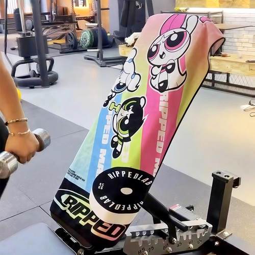 飞天小女警健身吸汗毛巾双面可用隔脏撸铁垫巾超细纤维跑步沙滩巾 - 图0